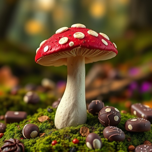 Magic Mushroom Chocolates with Nature Background