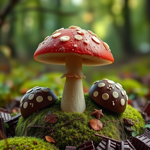 Magic Mushroom Chocolates with Nature Background