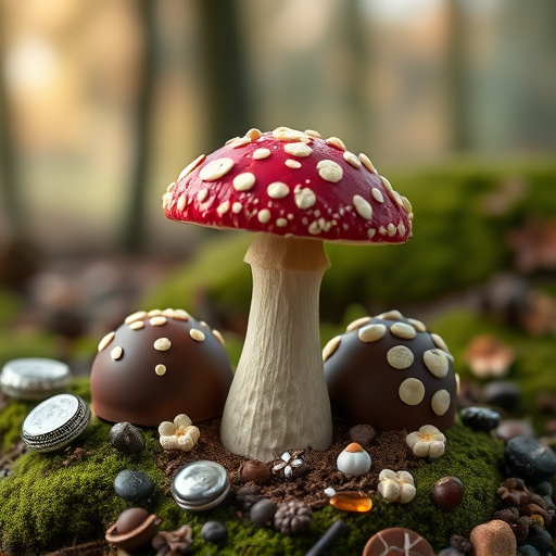 Magic Mushroom Chocolates with Nature Background