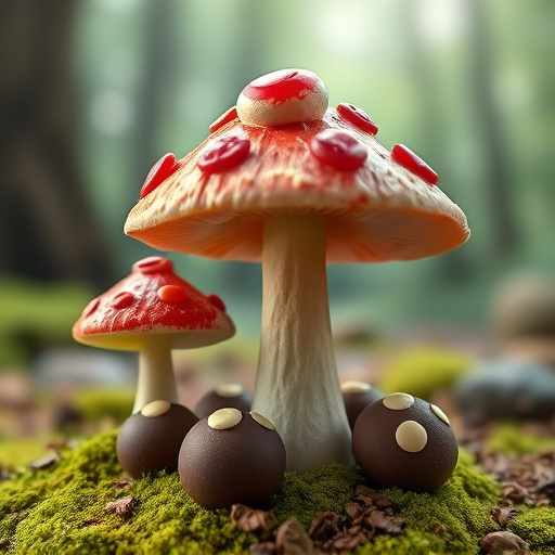 Magic Mushroom Chocolates with Nature Background