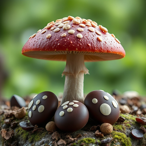 Magic Mushroom Chocolates with Nature Background