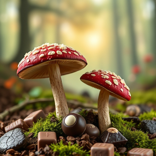 Magic Mushroom Chocolates with Nature Background