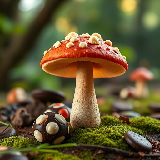 Magic Mushroom Chocolates with Nature Background