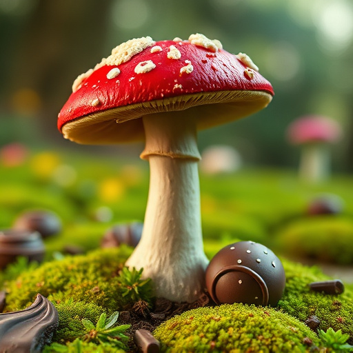 Magic Mushroom Chocolates with Nature Background