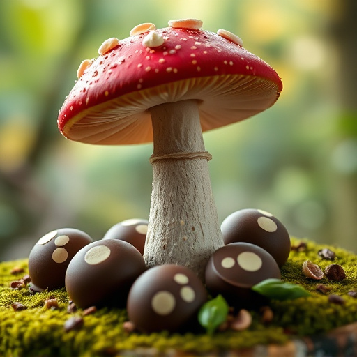 Magic Mushroom Chocolates with Nature Background