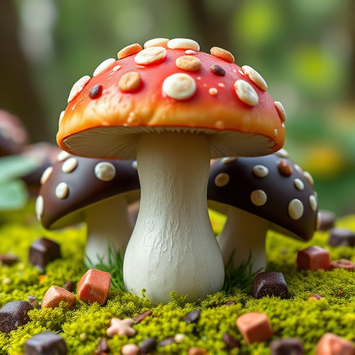 Magic Mushroom Chocolates with Nature Background