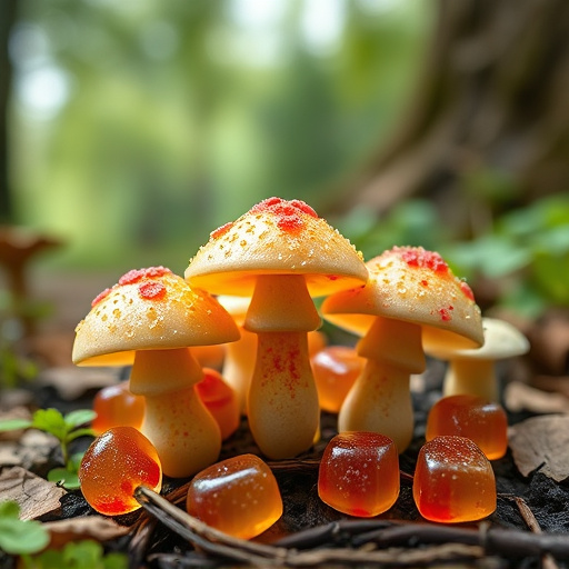 Magic Mushroom Gummies with Nature Background