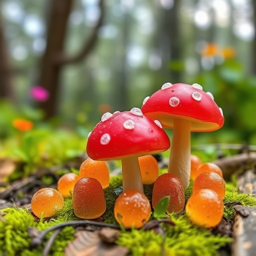 Magic Mushroom Gummies with Nature Background