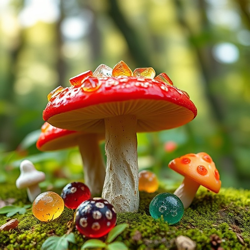 Magic Mushroom Gummies with Nature Background
