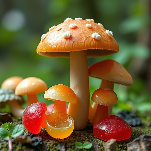 Magic Mushroom Gummies with Nature Background