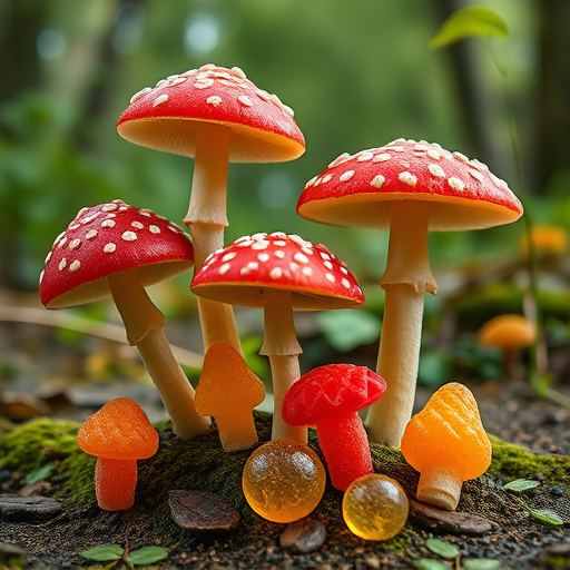 Magic Mushroom Gummies with Nature Background