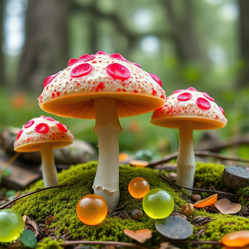 Magic Mushroom Gummies with Nature Background