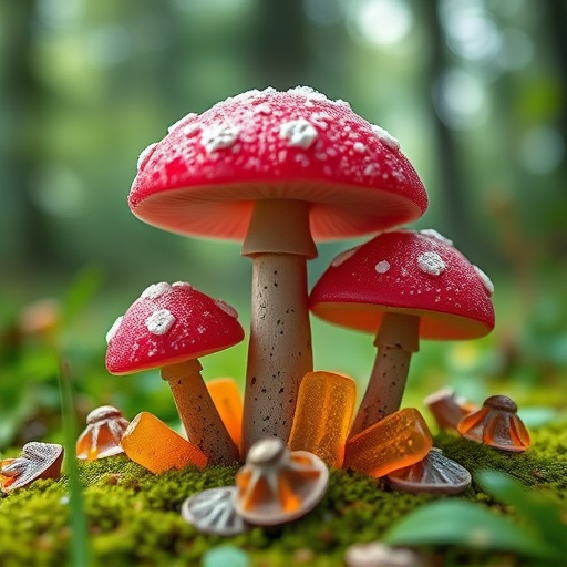 Magic Mushroom Gummies with Nature Background