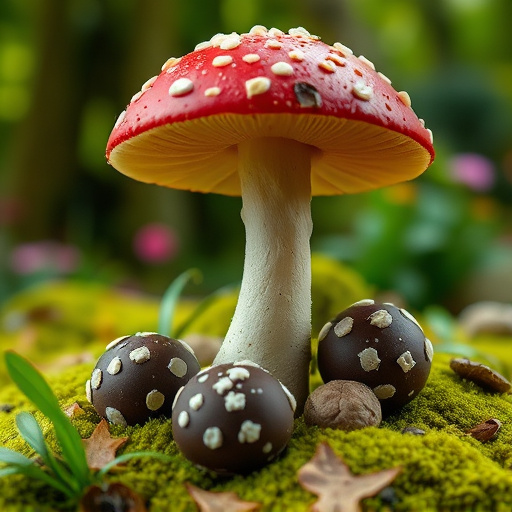 Magic Mushroom Chocolates with Nature Background