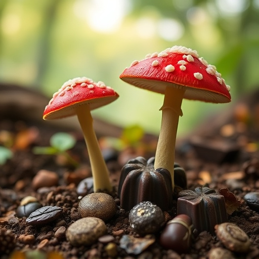 Magic Mushroom Chocolates with Nature Background