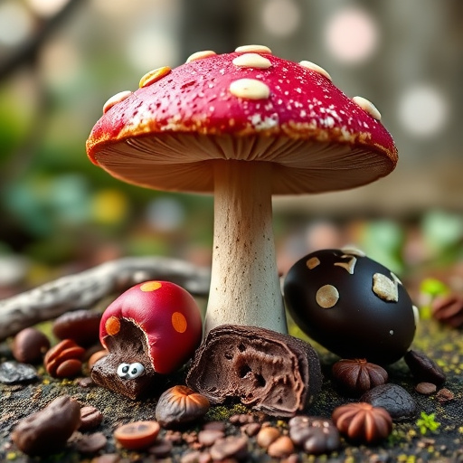 Magic Mushroom Chocolates with Nature Background