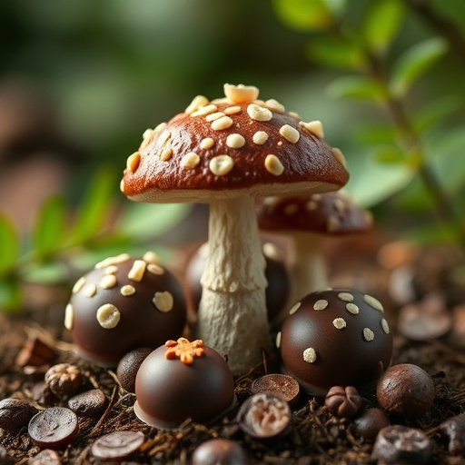 Magic Mushroom Chocolates with Nature Background