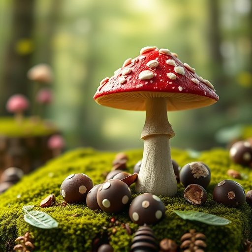 Magic Mushroom Chocolates with Nature Background