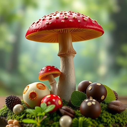 Magic Mushroom Chocolates with Nature Background