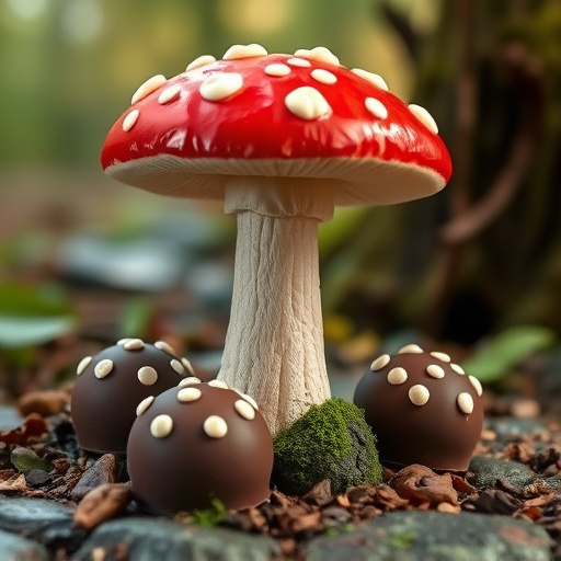 Magic Mushroom Chocolates with Nature Background