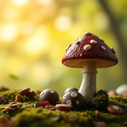 Magic Mushroom Chocolates with Nature Background