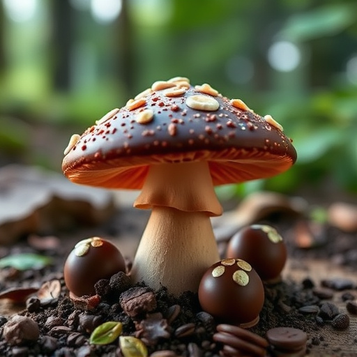 Magic Mushroom Chocolates with Nature Background