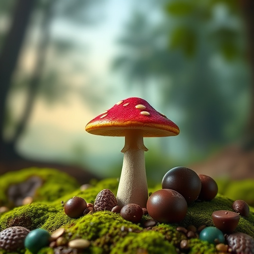 Magic Mushroom Chocolates with Nature Background