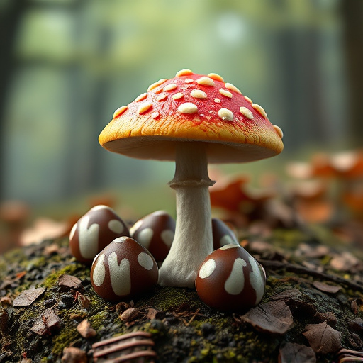 Magic Mushroom Chocolates with Nature Background