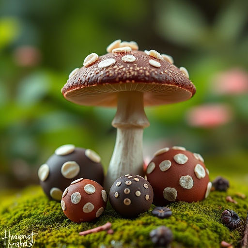 Magic Mushroom Chocolates with Nature Background