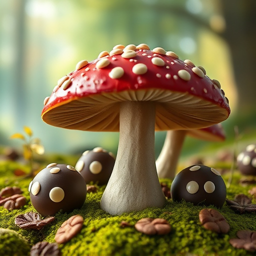 Magic Mushroom Chocolates with Nature Background