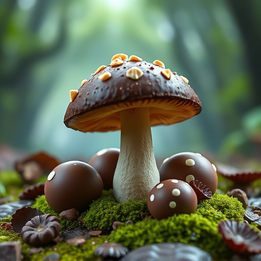 Magic Mushroom Chocolates with Nature Background