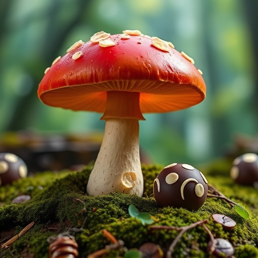 Magic Mushroom Chocolates with Nature Background