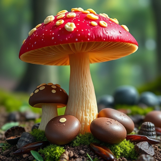 Magic Mushroom Chocolates with Nature Background