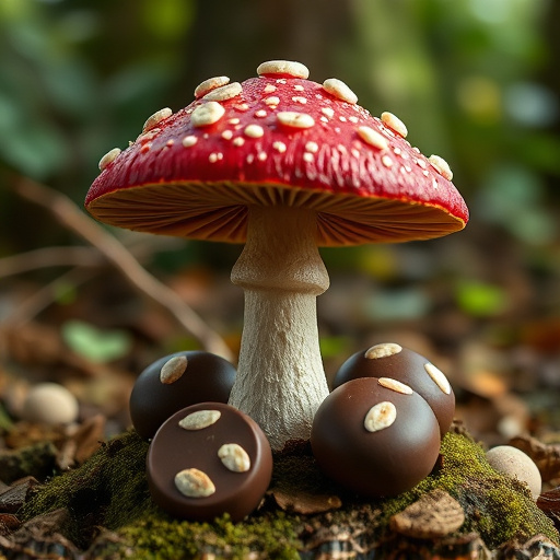 Magic Mushroom Chocolates with Nature Background