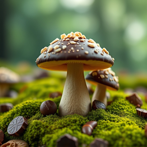 Magic Mushroom Chocolates with Nature Background
