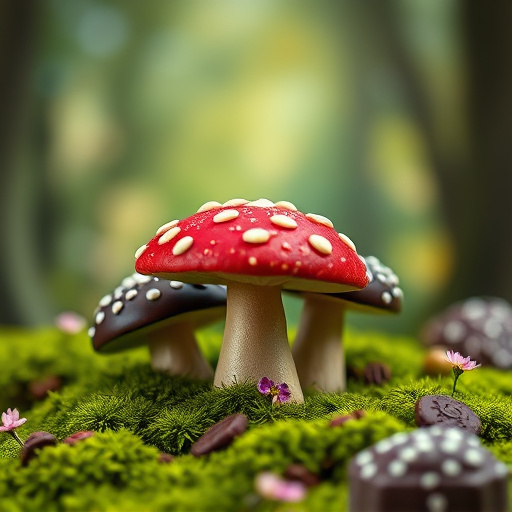 Magic Mushroom Chocolates with Nature Background