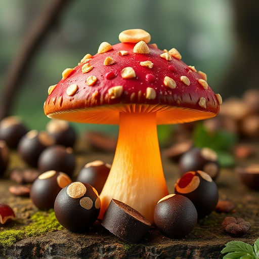Magic Mushroom Chocolates with Nature Background