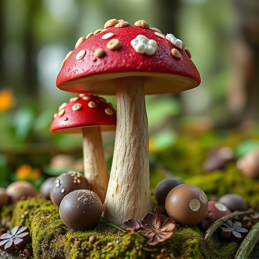 Magic Mushroom Chocolates with Nature Background