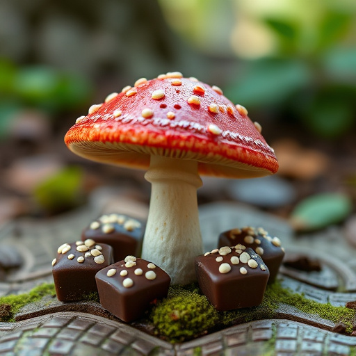 Magic Mushroom Chocolates with Nature Background