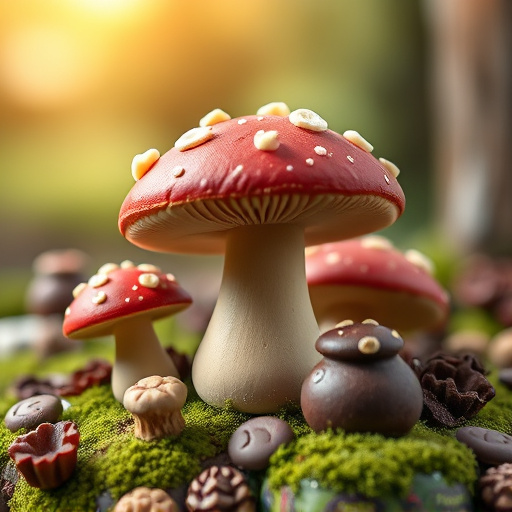 Magic Mushroom Chocolates with Nature Background