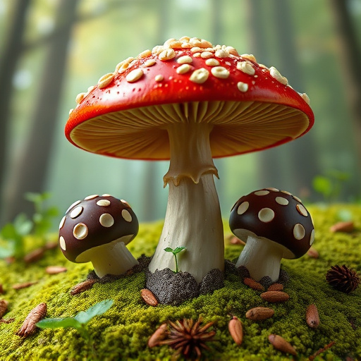 Magic Mushroom Chocolates with Nature Background