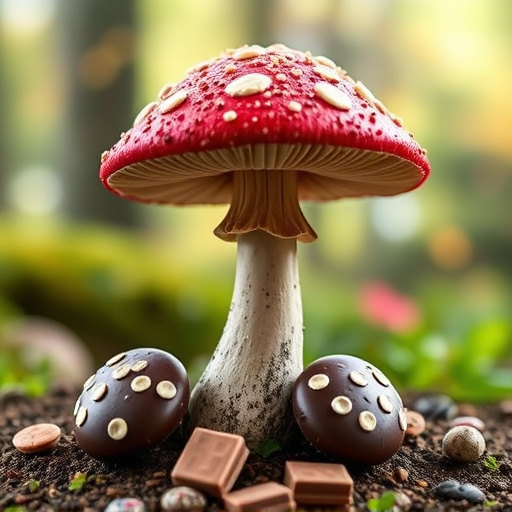 Magic Mushroom Chocolates with Nature Background