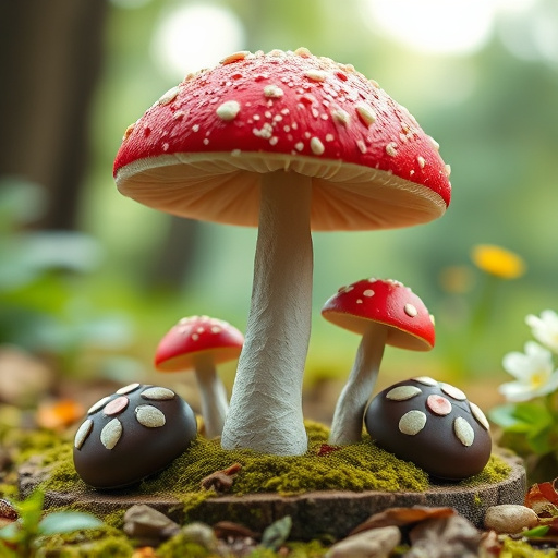 Magic Mushroom Chocolates with Nature Background