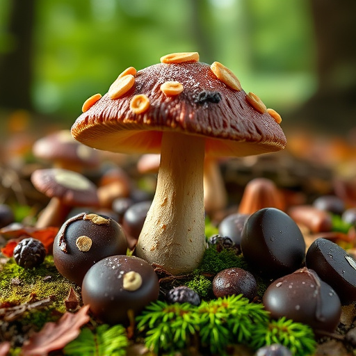 Magic Mushroom Chocolates with Nature Background