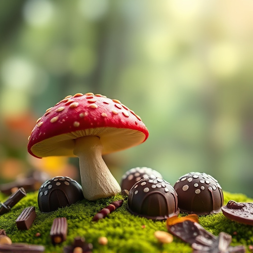 Magic Mushroom Chocolates with Nature Background