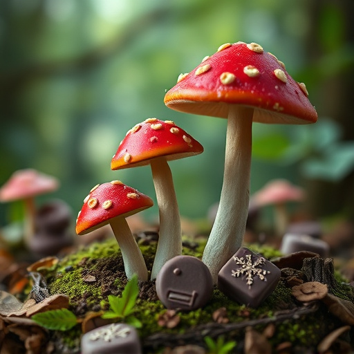 Magic Mushroom Chocolates with Nature Background