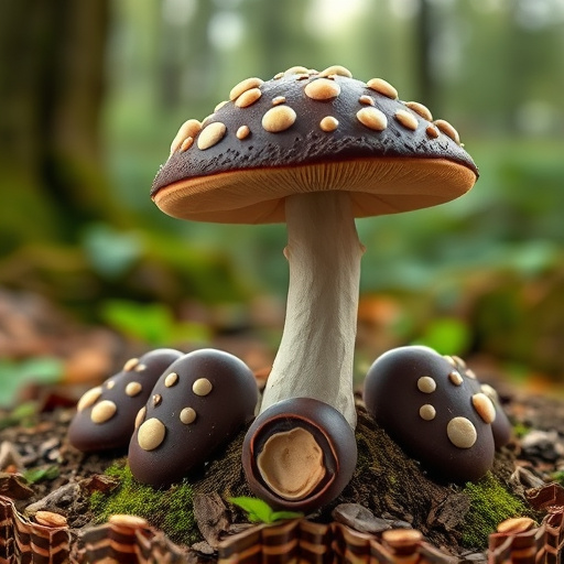 Magic Mushroom Chocolates with Nature Background