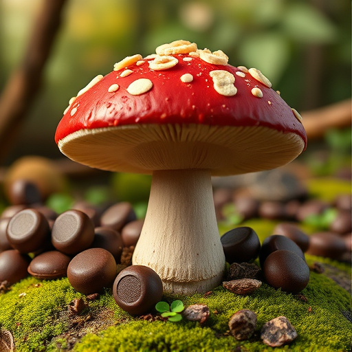Magic Mushroom Chocolates with Nature Background