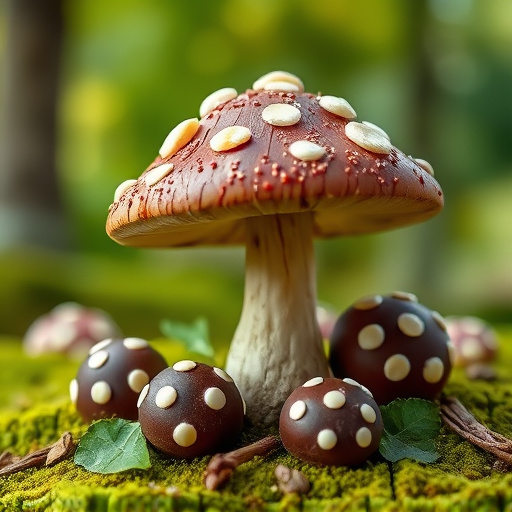 Magic Mushroom Chocolates with Nature Background