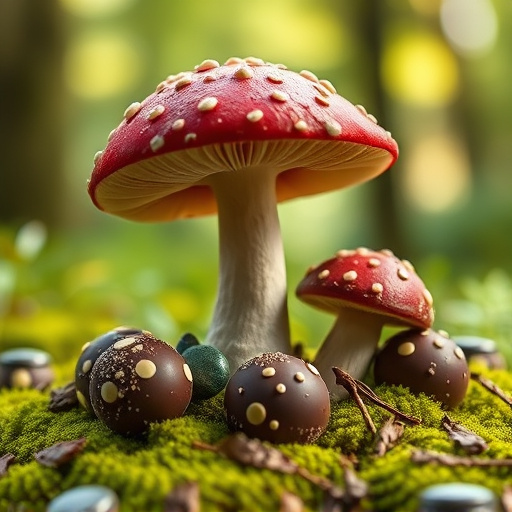 Magic Mushroom Chocolates with Nature Background